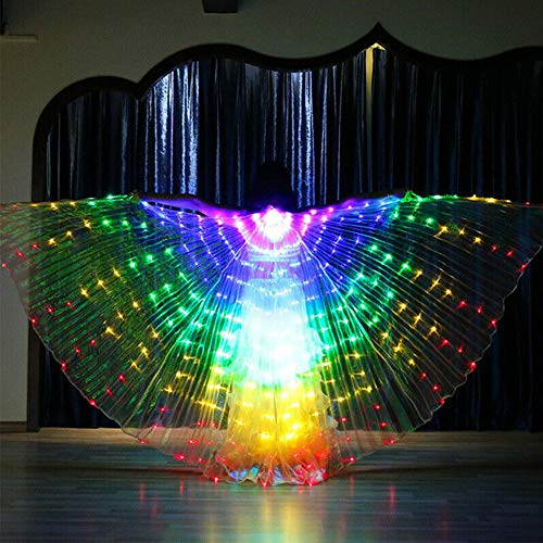 Alas LED para mujer, alas de hadas, barra danza del vientre, iluminación de escenario, rave 360 grados, accesorios de rendimiento LED alas de baile Butterfly alas capa de danza alas de isis (colorido)