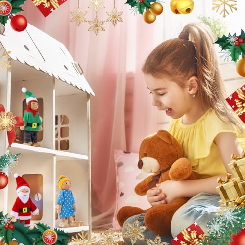 Amaxiu Figuras familiares de casa de muñecas de Navidad, 7 piezas de madera de Navidad, muñecas de familia, casa de Navidad, personas para juegos de rol, juego de simulación, accesorios de fiesta