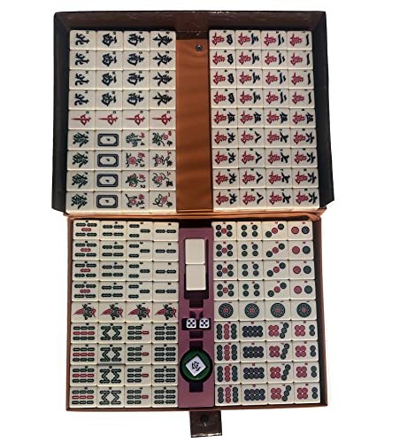 American Mahjong Set de juego de mahjong chino con funda de viaje, 1.42 pulgadas grande 144+2 azulejos con números arábigos, Majong Games para adultos regalo,cumpleaños
