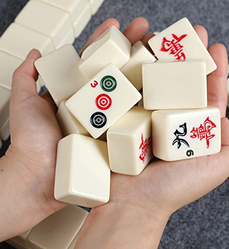 American Mahjong Set de juego de mahjong chino con funda de viaje, 1.42 pulgadas grande 144+2 azulejos con números arábigos, Majong Games para adultos regalo,cumpleaños