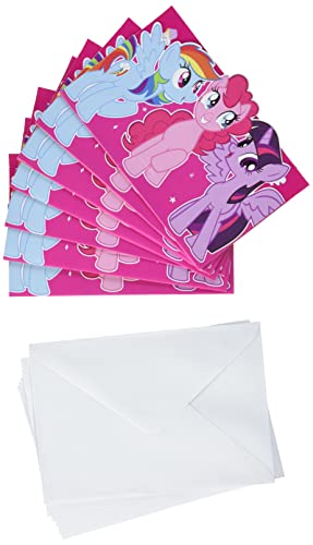 amscan 9902515 My Little Pony - Tarjetas de invitación con sobres, 8 unidades, tamaño 11,3 x 16 cm, invitación, caballo, unicornio, cumpleaños, fiesta temática