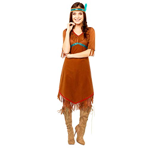 amscan-9907080 Disfraz de nativa americana, talla, color marrón, mujeres: 16-18 (9907080)