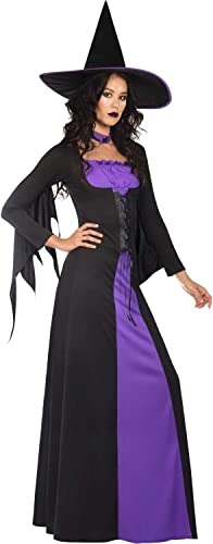 amscan 9908291 Disfraz clásico de bruja púrpura para mujer, disfraz de Halloween y sombrero, disfraz de semana del libro (talla de vestido de Reino Unido 8-10)