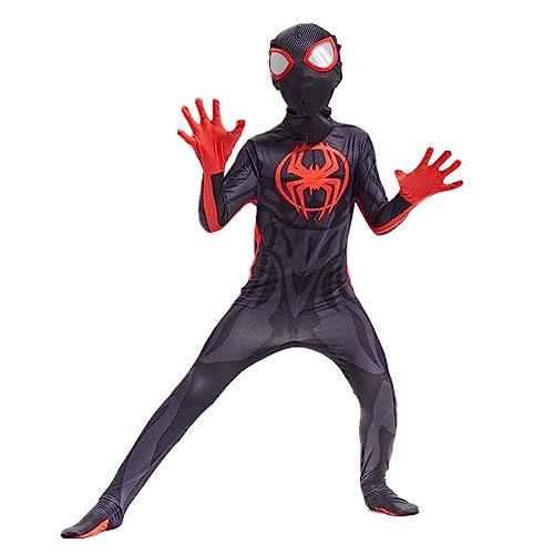 AOKLEY Mono Spider-Gwen Stacy para niñas 7 a 8 años, traje Cosplay Halloween para niños, traje disfraces con estampado 3D, trajes fiesta para niños Miles Morales Spider-Verse,Morales-Kids(110~120cm)