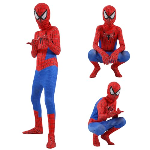 AOOWU Disfraz Spider Niño, 2pcs Disfraz Hombre Araña Niño con Araña Jumpsuit Impreso y Máscara, Disfraz Niño Carnaval de Estilo 3D Traje, Disfraz Halloween Niño para Cosplay Fiesta Cumpleaños Navidad