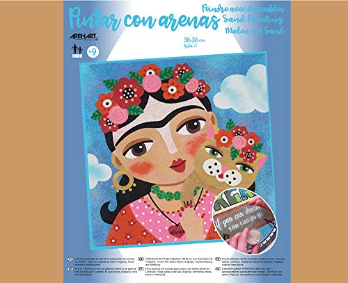 Arenart | 1 Lámina Frida Kahlo 38x38cm | para Pintar con Arenas de Colores | Manualidades para Adultos y Jóvenes | Dibujo Fácil
