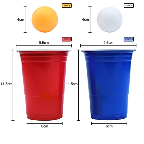 Aufun [200+20] Beer Pong Party Set, Party Cups 100 Red Cups + 100 Blue Cups + 20 Ping Pong Balls para Fiesta y Juego