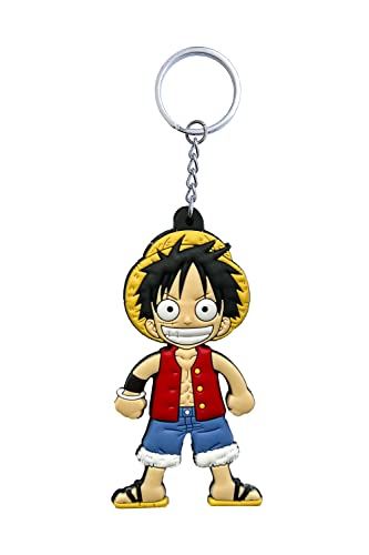 Aurabeam One Piece Monkey D. Luffy - Llavero de goma con forma de anime japonés, accesorios de regalo, llavero, Rojo Verde, Klein bis Mittelgroß