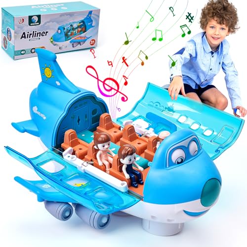 Avión de Juguete de Rotación de 360° con Luces Intermitentes, Música y Sonido de Avión, Juegos y Juguetes Niños Educativos, Regalo para Niños y Niñas Mayores 3 Años (Azul)