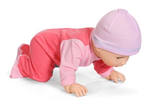 Baby Annabell Emily Walk with Me 710623, Muñeca de 43 cm con mono rosa y gorro, Incluye funciones realistas, Funciona con 3 pilas AAA (no incluidas), Edad: 3+ años