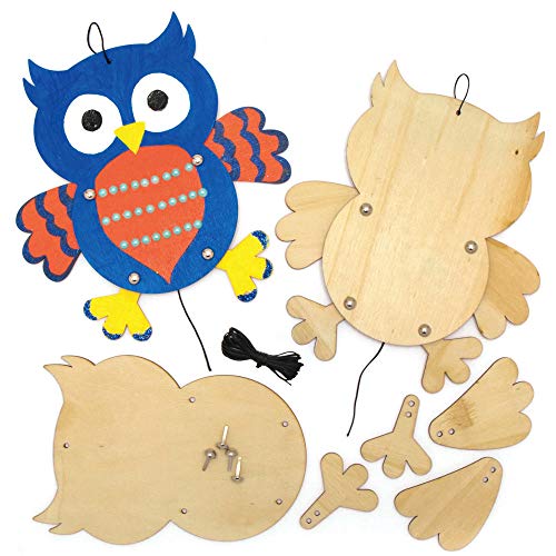Baker Ross AX159 Kits Marionetas De Madera Búho - Paquete De 4, Juegos De Pintura De Artesanía En Madera Para Niños, Proyectos De Arte