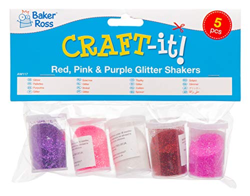 Baker Ross Botes de purpurina roja, rosa y morada (Paquete de 5) Para manualidades infantiles del Día de San Valentín