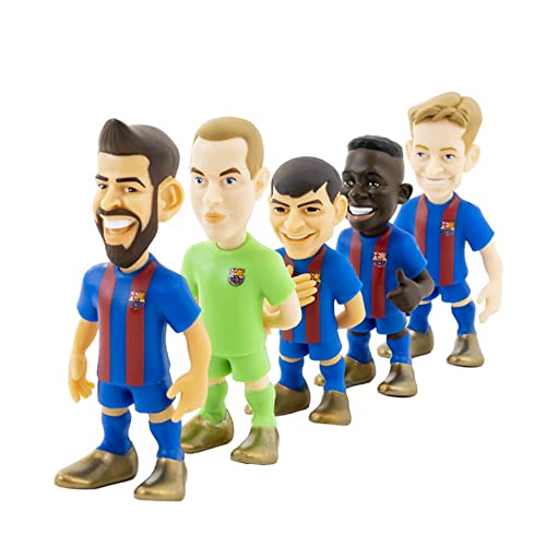 Bandai - Minix Pack de 5 Muñecos del Futbol Club Barcelona | Figuritas de los Jugadores: Piqué, Pedri, Ter Stegen, Ansu Fati y De Jong | Óptimo para Tartas o para Fanáticos del Barça | de 7 cm