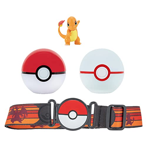 Bandai - Pokémon - Cinturón Clip 'N' Go - 1 cinturón, 1 Bola de poké, 1 Primera Bola y 1 Figura de 5 cm Salamèche (Charmander) - Accesorio para disfrazarse de Entrenador - JW0233