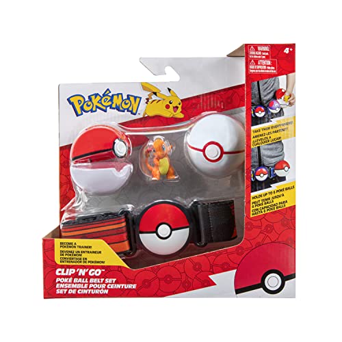 Bandai - Pokémon - Cinturón Clip 'N' Go - 1 cinturón, 1 Bola de poké, 1 Primera Bola y 1 Figura de 5 cm Salamèche (Charmander) - Accesorio para disfrazarse de Entrenador - JW0233