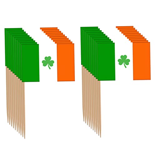 Bandera de palo de cóctel, bandera irlandesa de palpas de dientes chamrock topper bandera de palo de cóctel para decoración de pastel 100pcs syle3 topcake topcake toppers irlandés topper