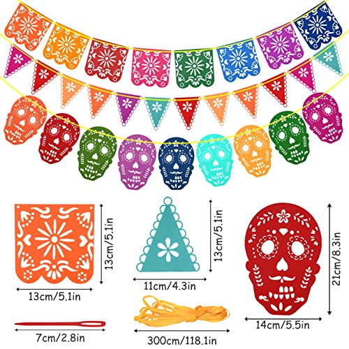 Banderas de decoración para fiestas mexicanas,pancartas del Día de los Muertos,Bandera de Fiesta de Fieltro de Colores,Decoración de Guirnalda del Día de los Muertos,Cinco de Mayo Banderas