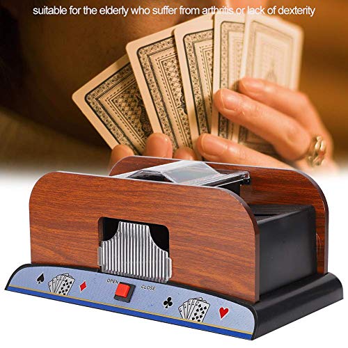 Barajadora automática de cartas, barajadora de cartas de madera Máquina automática de barajadoras de naipes con batería para póquer de 2 mazos, G para uso en torneos en casa para póker clásico