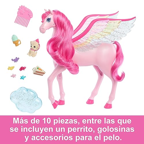 Barbie A Touch of Magic, Pegaso Rosa con perrito y accesorios, juguete +3 años (Mattel HLC41)