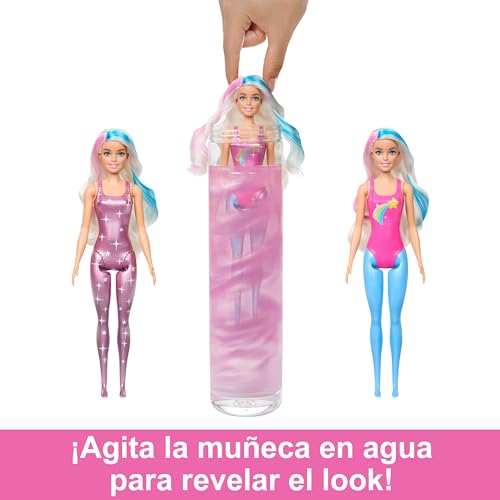 Barbie Color Reveal Galaxia arcoíris Muñeca surtida que revela sus colores, con alas, ropa y accesorios sorpresa, juguete +3 años (Mattel HJX61)