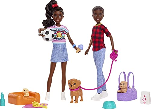 Barbie It Takes Dos Playset con Jackson & Jayla Twins Muñecas y 13 Piezas de narración de Historias, Incluyendo 3 Cachorros y Accesorios, Juguete para niños de 3 años y más