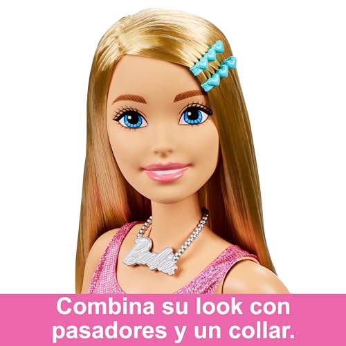 Barbie Muñeca Grande con cabello rubio, 71 cm de alto, con vestido rosa y accesorios de moda, +3 años (Mattel HJY02)