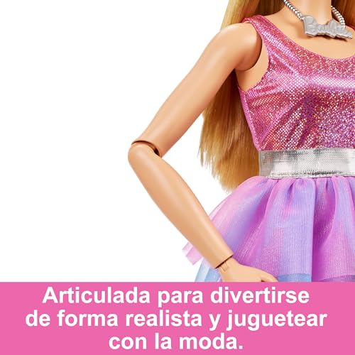 Barbie Muñeca Grande con cabello rubio, 71 cm de alto, con vestido rosa y accesorios de moda, +3 años (Mattel HJY02)