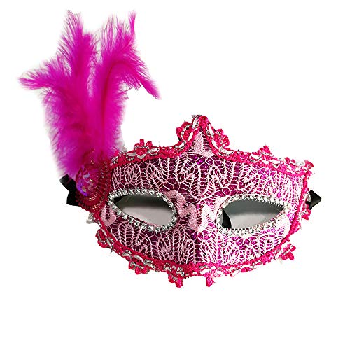 BaronHong 3 Pack Lace Mardi Gras Half Masquerade Fiesta de Halloween con máscara Veneciana (Rosa, M)