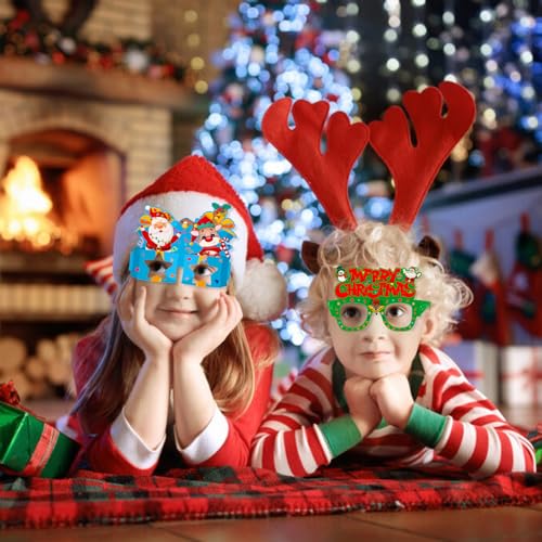 BDSHUNBF Papel Divertido Navidad Fiesta Gafas Foto Props para Navidad Favor Accesorios,Gafas Decorativas Navideñas,Navideños Tatuajes Temporales,Navideña que Brilla en la Oscuridad Tatuaje Pegatina
