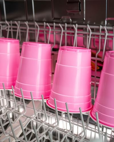 BeerBaller® Copas Rosas - 25 copas rosas y 3 pelotas | aptas para lavavajillas y reutilizables | 473ml - 16oz copas de fiesta | Juego de copas rosas | Original American Beerpong cups