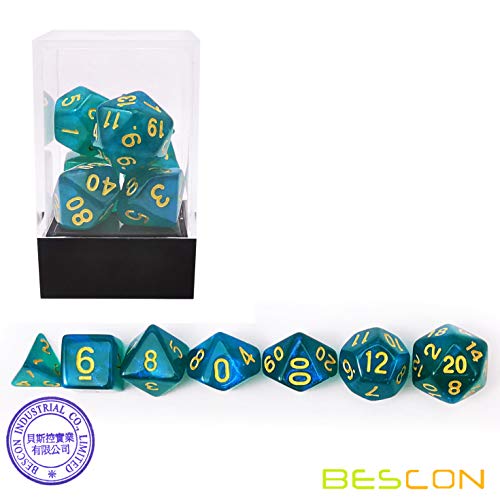Bescon Moonstone Dice Set Peacock Blue, Bescon Polyhedral RPG Dice Set Moonstone Effect