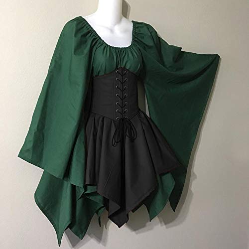 Bichingda Vestido irlandés tradicional para mujer, disfraz medieval renacentista, manga acampanada, corsé de Halloween, vestido corto victoriano, color negro