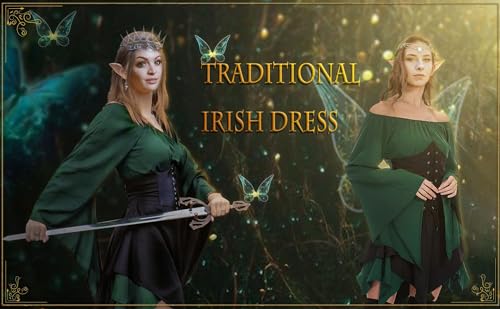 Bichingda Vestido irlandés tradicional para mujer, disfraz medieval renacentista, manga acampanada, corsé de Halloween, vestido corto victoriano, color negro