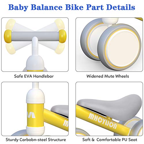 Bicicleta sin Pedales, Juguete de equilibrio, Bici con 4 ruedas, Pimera Bicicleta para Niños y bebe de 10 a 24 meses Como Regalo Amarillo
