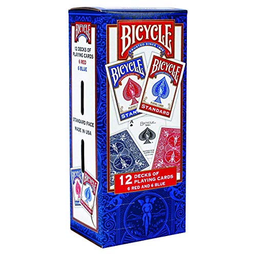 BICYCLE POKER - Lote de 12 barajas de cartas (6 Barajas Azules / 6 Barajas Rojas)