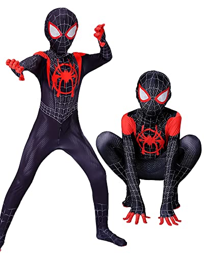 BITOWO Disfraz de Spiderman para niños con accesorios de cosplay, disfraz de Miles Morales, 122-128, traje de Spiderman, traje para niños, traje de superhéroe, disfraz para niños de 6 a 7 años (130)