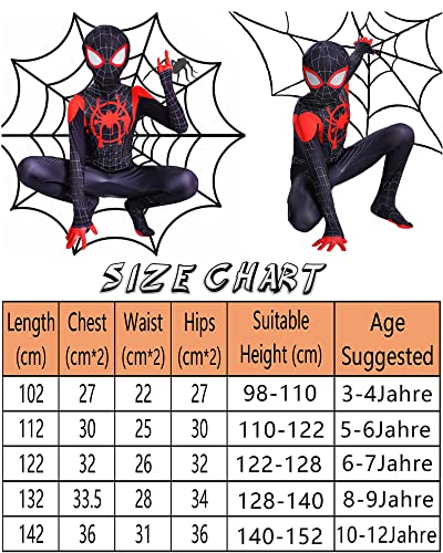 BITOWO Disfraz de Spiderman para niños con accesorios de cosplay, disfraz de Miles Morales, 122-128, traje de Spiderman, traje para niños, traje de superhéroe, disfraz para niños de 6 a 7 años (130)