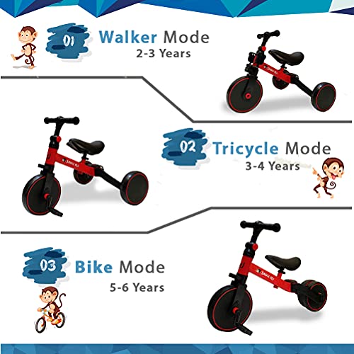 BIWOND Triciclo Jungle Mix (Modo Andador, Modo Triciclo, Modo Bicicleta, Ruedas Anchas, Manillar Antideslizante, Pedales Desmontables, Diferentes Posiciones) – Rojo