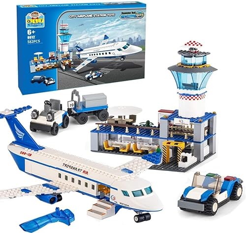 Bloques de construcción para aeropuerto de ciudad, compatible con la estación de avión de policía de Lego City con aeropuerto/pasajero/camión/coche para niños de 6 a 12 años y adultos, 582 piezas