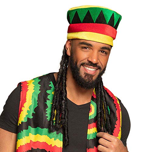 Boland 82018 - Gorro rastaman con rastas, para adultos, gorro Jamaica, sombrero con trenzas, unisex, carnaval, Halloween, fiesta temática