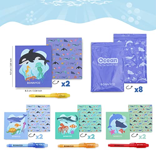 Bolígrafo Tinta Invisible y Libreta Animales Oceano Pack x8 - BONNYCO | Detalles Cumpleaños Niños, Regalos Cumpleaños Niños Colegio, Piñatas de Cumpleaños | Regalos Fiesta Cumpleaños Infantil