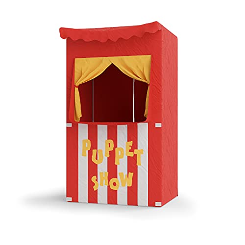 Bomodoro- Teatro de Marionetas Infantil 120 x 70 x 50 cm. Transformable en una pequeña Tienda (Color Rojo y Blanco)