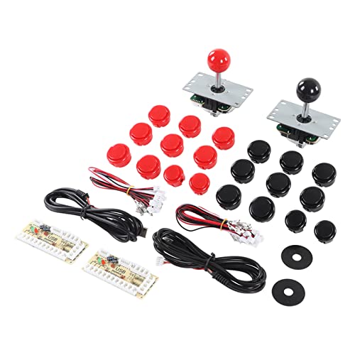Botones de Arcade DIY, Juego de Arcade LED de 2 Jugadores, Kit DIY, Codificador Rojo y Negro, Botón Resistente a Altas Temperaturas para Entretenimiento