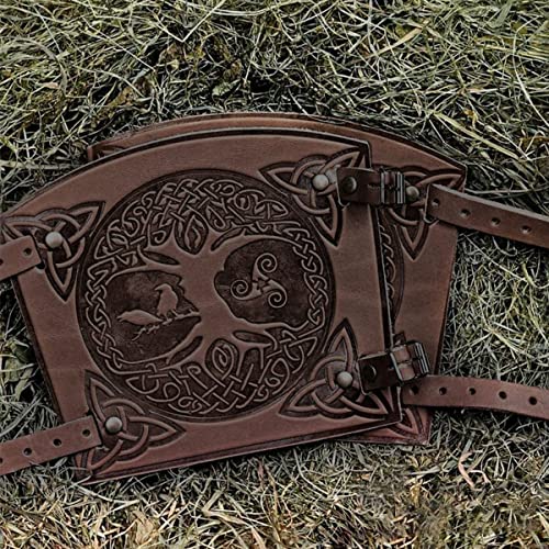 Brazaletes de cuero sintético en relieve para brazos, hechos a mano con grano completo de cuero brazaletes, accesorios de LARP Viking Brazaletes, brazaletes medievales de tiro con arco (Marrón)