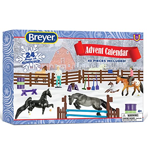 Breyer Horses 2023 - Colección navideña | Calendario de Adviento – Juego de juegos de caballos | 35 tesoros ocultos | 7 caballos, 2 potros, 1 unicornio | Modelo #700728