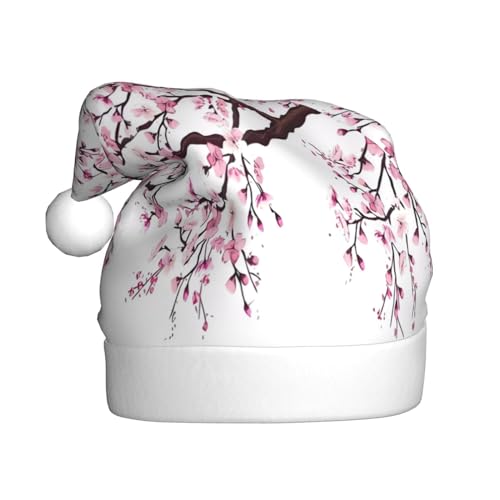 BROLEO Sombrero de Papá Noel con diseño de árbol de cerezo en flor, accesorio de Navidad para fiestas de vacaciones