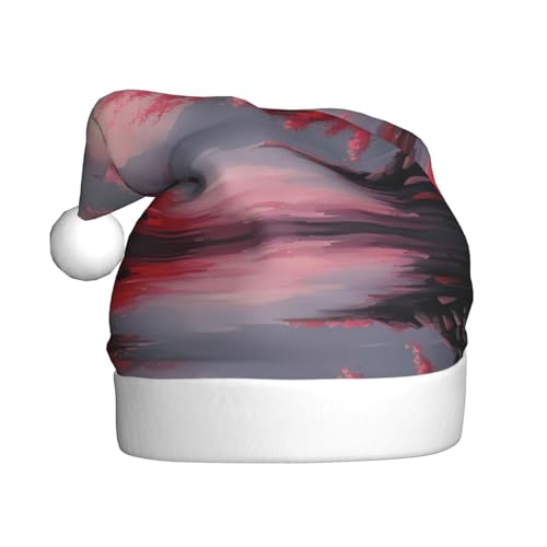 BROLEO Sombrero de Papá Noel en flor de cerezo rojo - Accesorio decorativo navideño para fiestas de vacaciones