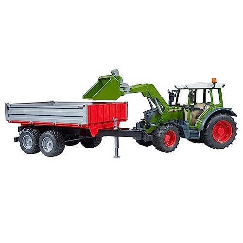 bruder 02182 - Tractor Fendt Vario 211 con cargador frontal y remolque lateral abatible, Vehículos Agricultura, Bulldog, Tractor, Remolque, Volquete, Juguetes a partir de 3 años