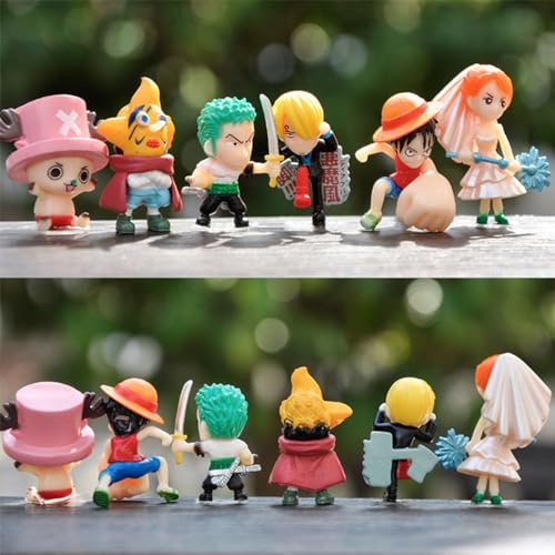 BSNRDX 6Pcs O Piece Figura Cake Decoraciones Mini Figuras Set Cumpleaños Pastel Decoración, Decoraciones Tartas Anime, Mini Figuras de Luffy Decoración para Fiestas de Cumpleaños de Niños y Niñas