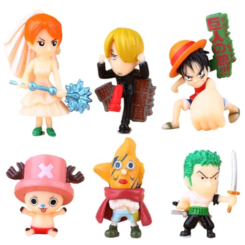 BSNRDX 6Pcs O Piece Figura Cake Decoraciones Mini Figuras Set Cumpleaños Pastel Decoración, Decoraciones Tartas Anime, Mini Figuras de Luffy Decoración para Fiestas de Cumpleaños de Niños y Niñas